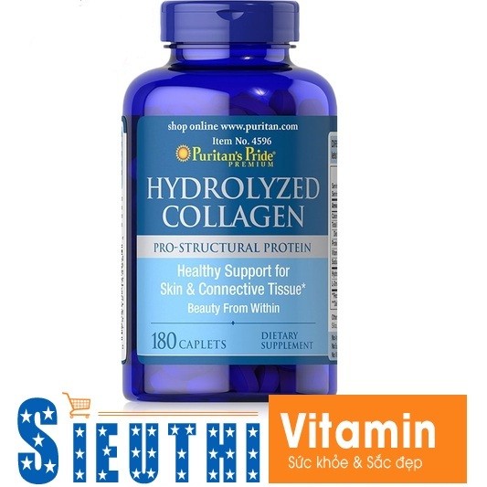 [CHÍNH HÃNG] Collagen thủy phân giúp da căng mịn, mờ nám Puritan's Pride Hydrolyzed Collagen 1000mg 180 viên
