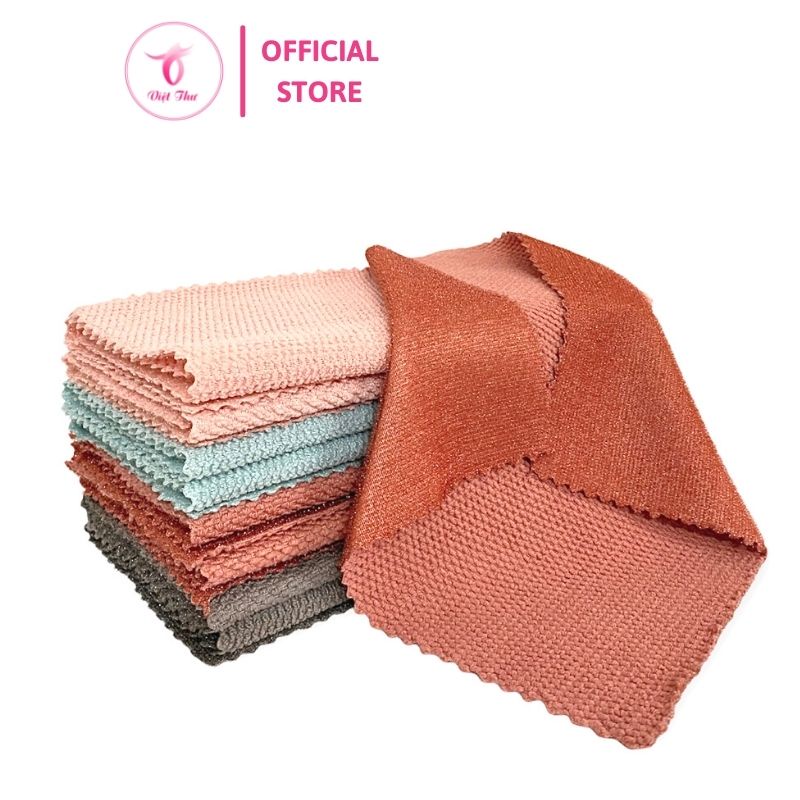 Khăn lau microfiber 2 mặt siêu thấm, siêu mềm, cọ rửa sạch bóng hiệu quả Việt Thư