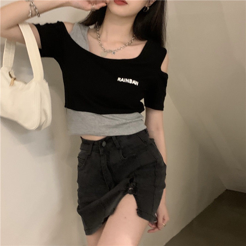 Áo thun IELGY tay ngắn hở vai dáng ôm thời trang mùa hè cho nữ