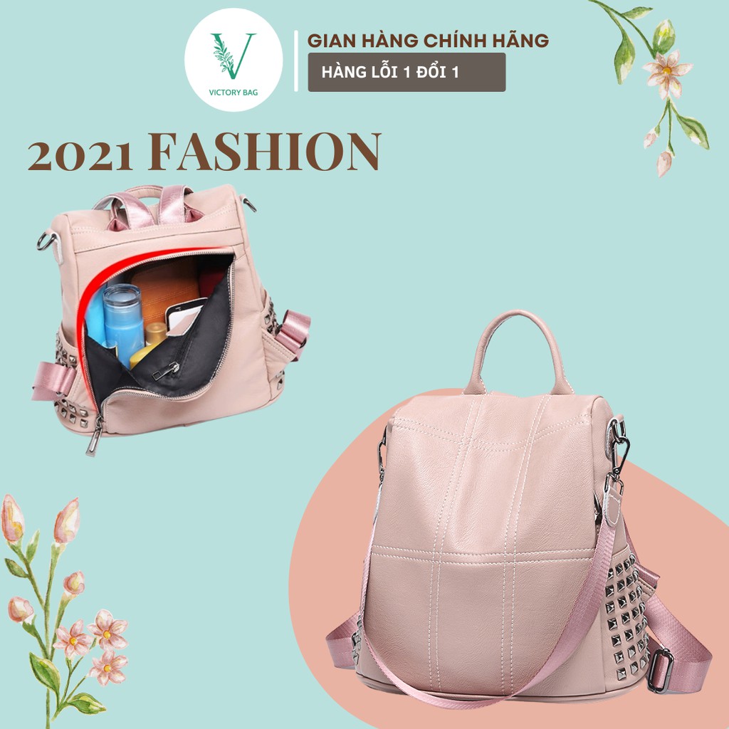 💖Balo, túi xách tay nữ, da PU, trẻ trung thời trang, da mềm phối nút kim loại 💖 BL-095. Victory Bag Shop 💖