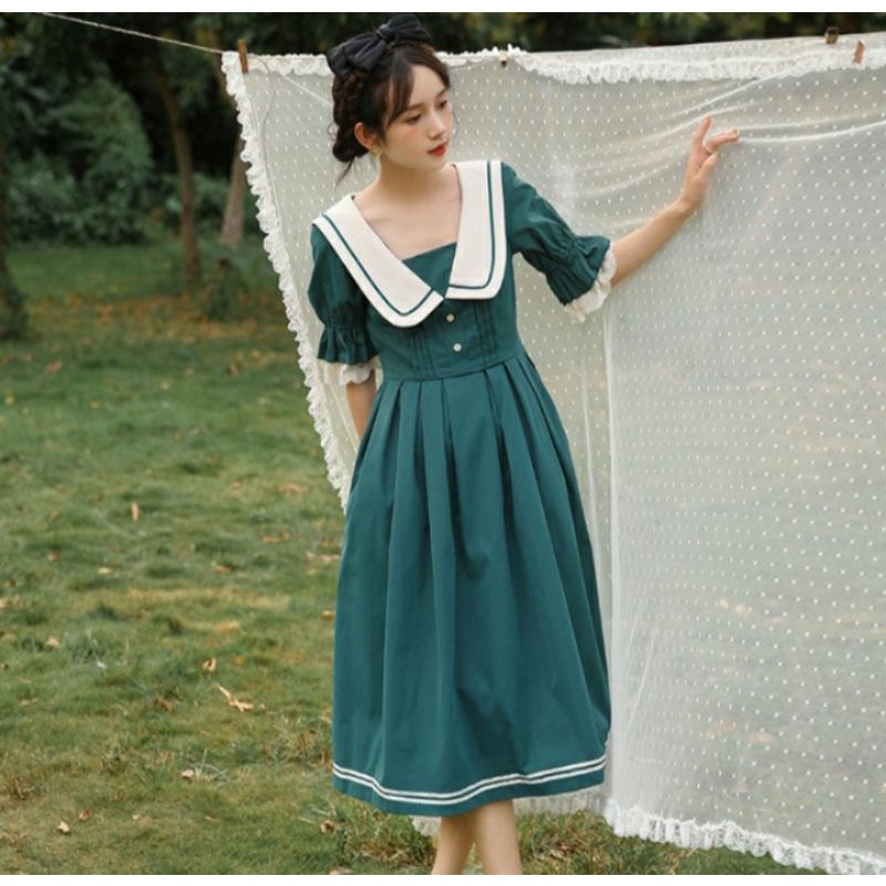 Váy Thuỷ Thủ Dáng Xòe Midi Phong Cách Lolita