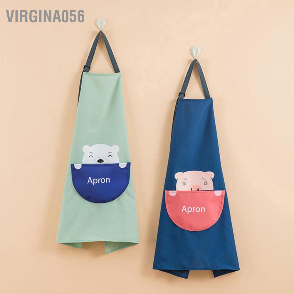 Virgina056 Cartoon Apron Cute Fashion Unisex Home Kitchen Cooking Waterproof Oilproof Front Pocket