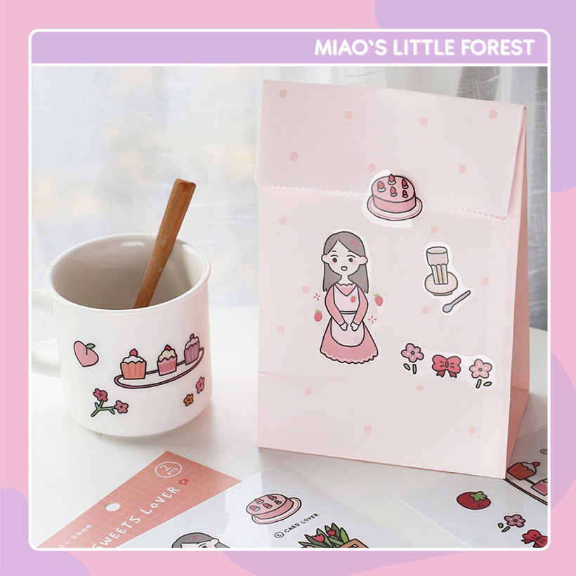 Sticker hoạt hình MIAO'S LITTLE FOREST set 2 tấm sticker nền trong Cute Character trang trí sổ tay bullet journal MST237