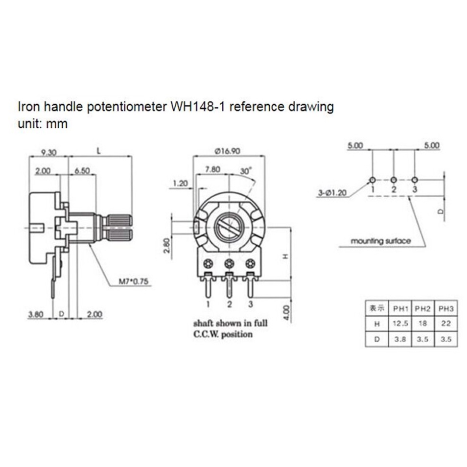 Bộ 5 chiết áp Wh148 3pin 6pin 15mm B1K B2K B5K B10K B20K B50K B100K B250K B500K B1M 1k 2k 5k 10k 50k 100k cao cấp