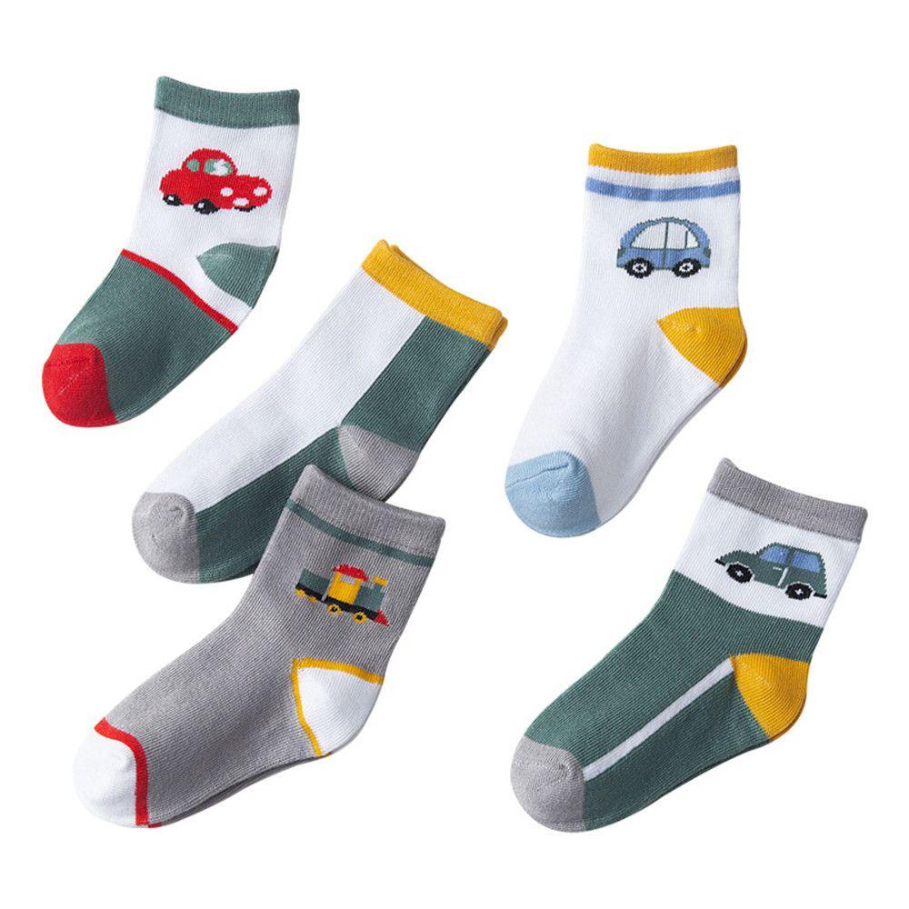 Bộ 5 Đôi Vớ Cotton Mềm Thoáng Khí Họa Tiết Hoạt Hình Dễ Thương Cho Bé