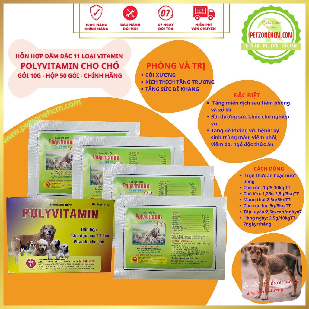 Vitamin cho chó mèo PolyVitamin 10g ️ FREESHIP️ Hỗn hợp gồm 11 loại vitamin tốt cho các giai đoạn phát triển chó mèo