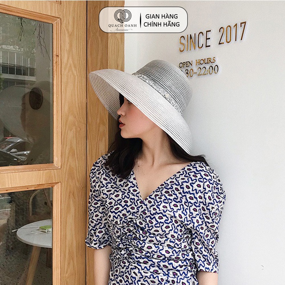 Mũ nón cói QO ACCESSORIES nữ vành cụp lưới trong đai lấp lánh đi biển mùa hè MU65
