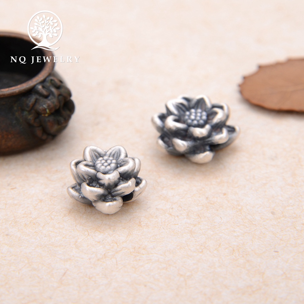 Charm hoa sen bạc, bông sen bạc 3D xỏ ngang 12.8mm - NQ Jewelry