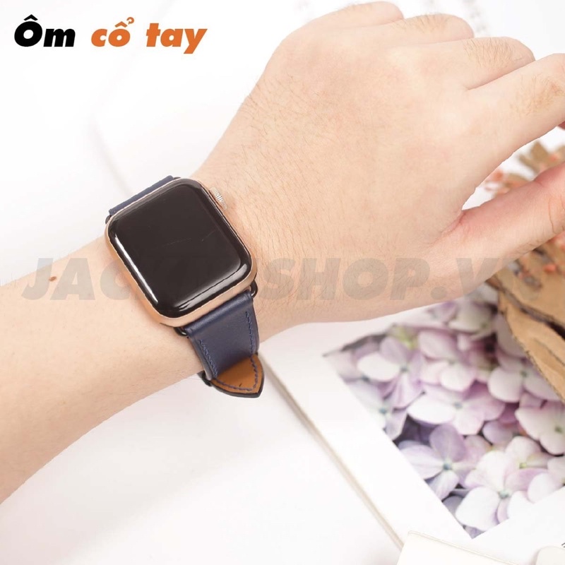 [DÂY DA THẬT] DÂY DA BÊ SWIFT MAY TAY THỦ CÔNG MÀU DARK BLUE KHÓA PATEK CHO APPLE WATCH SERIES 1=&gt;6 (BẢO HÀNH 1 NĂM)