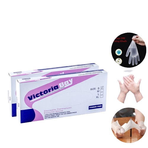 Hộp 100 Găng Tay Cao Su TPE Victoria Bay, Bao Tay Siêu Dai Dùng 1 Lần Làm Bếp Nấu Ăn Vệ Sinh Nhà Cửa