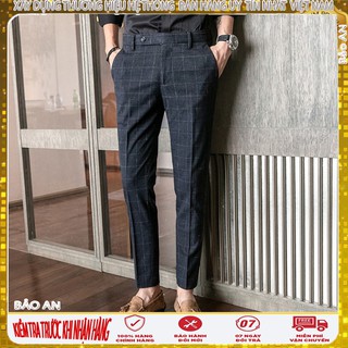 Quần tây nam kẻ karo dáng ôm vải cotton mềm mát, quần dáng âu 2 màu ghi tối và ghi sáng dễ dàng phối đồ, dáng côn