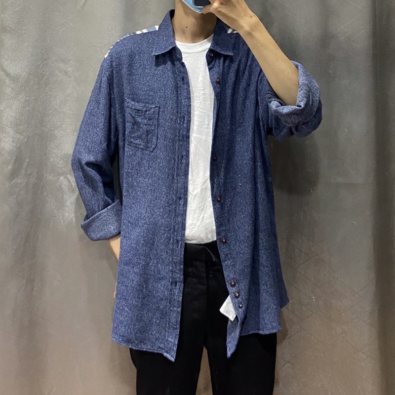 2HAND - ÁO SƠ MI FLANNEL MÀU XANH GIẢ JEANS SIZE XL