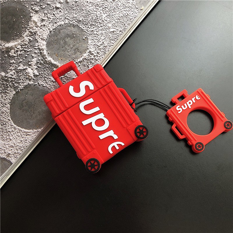 ☘️ Case airpods Sup đen đỏ 🌟 Vỏ bao airpod 2 silicon đựng tai nghe không dây i11 i12 i18 i100 ... supreme