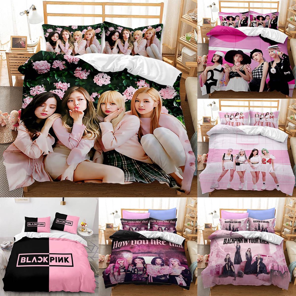 Bộ Vỏ Chăn Ga Gối Đệm 2 Trong 1 In Hình KPOP BlackPink Jisoo LISA