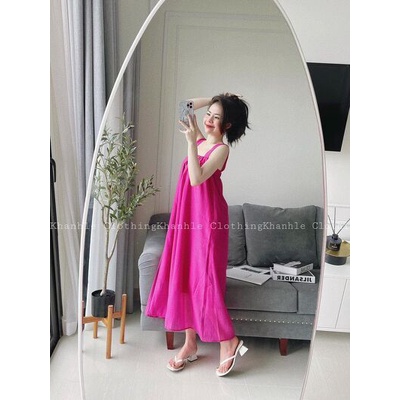 Váy maxi tơ 2 dây bản to xinh xắn