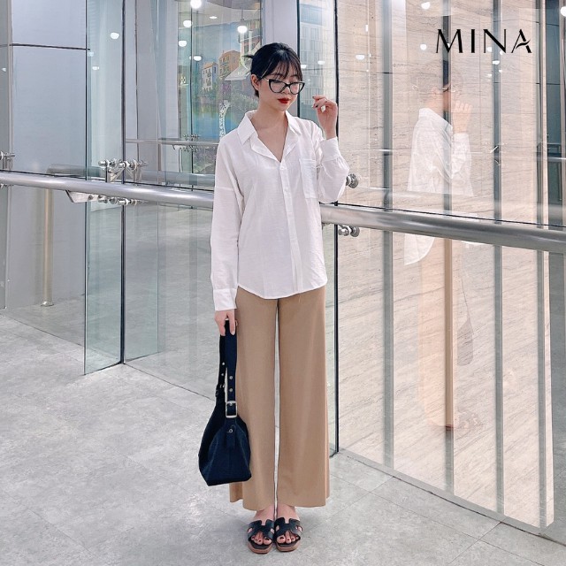 Áo sơ mi trắng nữ kiểu form rộng basic, chất đũi, tay dài/ Áo somi trắng  công sở mỏng, thời trang ulzzang | BigBuy360 - bigbuy360.vn
