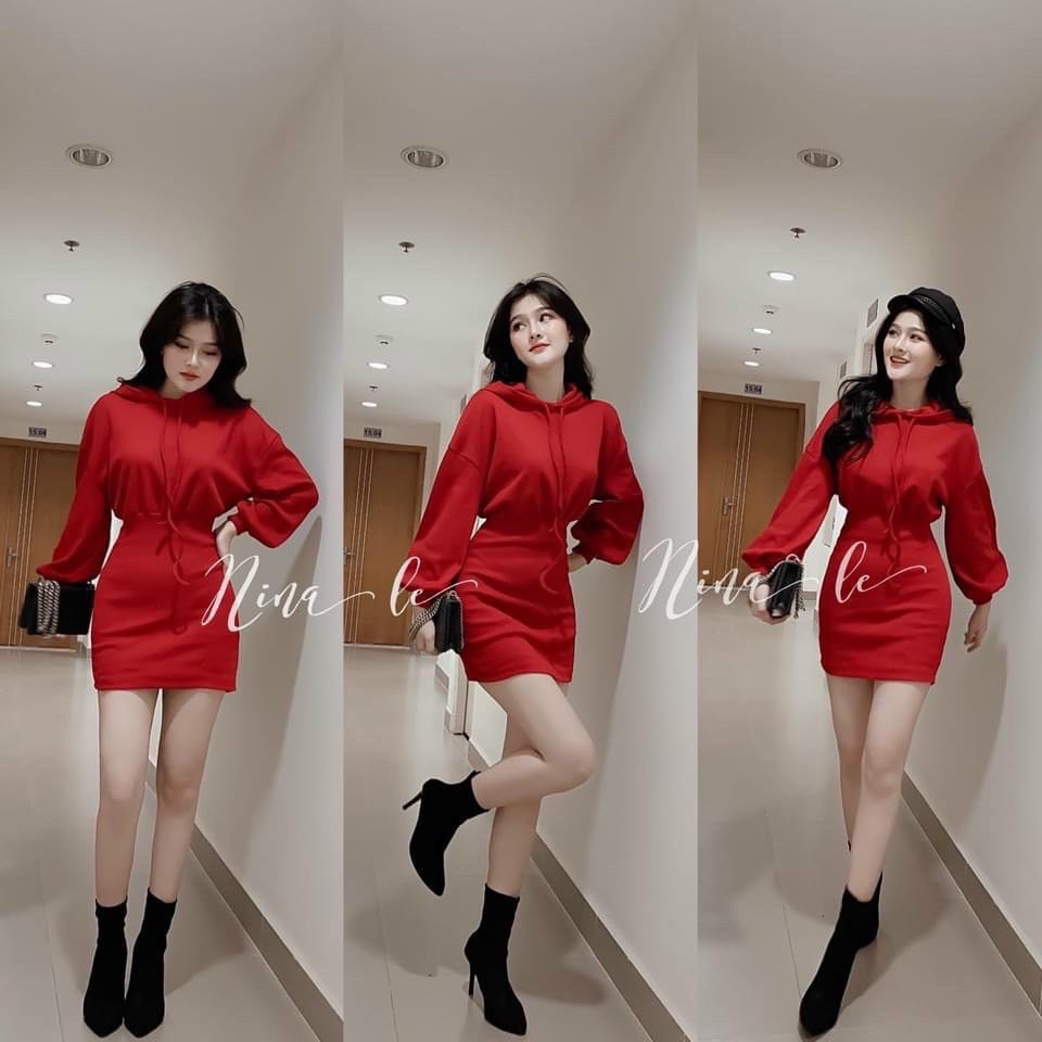 ĐẦM ĐỎ ĐEN XÁM GÂN HOODIE | BigBuy360 - bigbuy360.vn