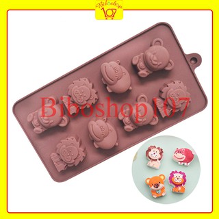 Khuôn silicon làm thạch, rau câu, socola 8 Sư Tử Gấu Hà Mã
