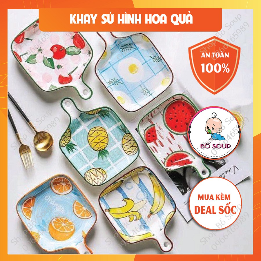 Khay Đĩa Gốm Sứ Ăn Dặm Hoạt Tiết Hoa Quả Shop Bố Soup