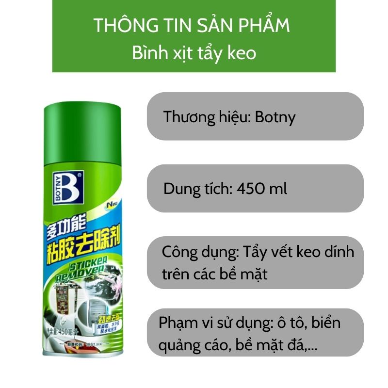 Chai xịt tẩy keo JIASHI tẩy keo vết băng dính trên ô tô biển quảng cáo đá cẩm thạch 450ml BXK01