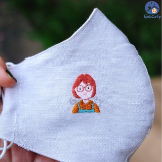 Khẩu trang linen thêu tay cho bé-thêu hình cute