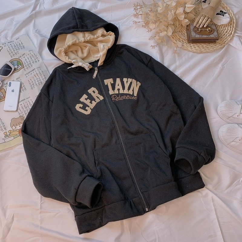 AK20_Áo Khoác Bomber CERTAYN_Tay Cánh Dơi Phồng Phom Rộng_Chất Nỉ Bông Ngoại Nhập Không Xù Lông_May 2 Lớp Nón Siêu Kute