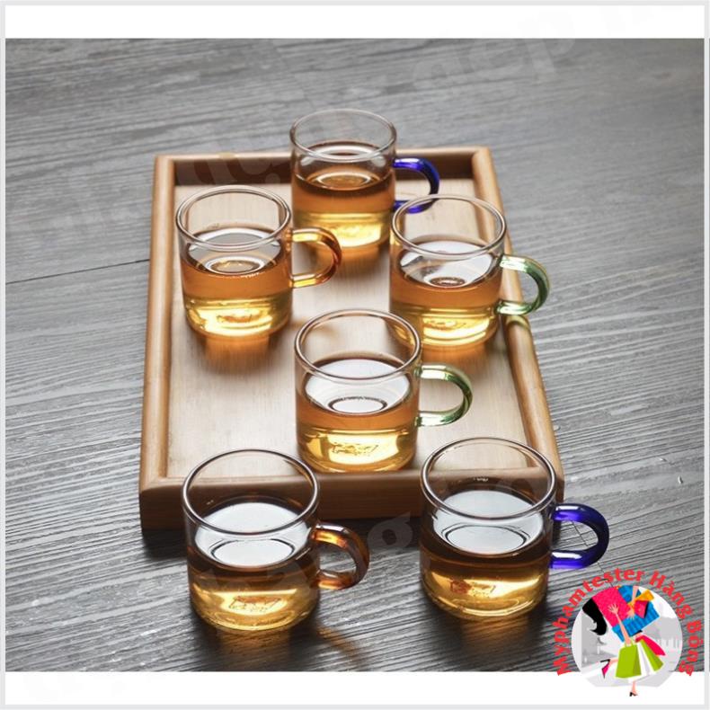 (HÀNG ĐẸP) set 6 chén thuỷ tinh trụ quai màu dung tích 100ml