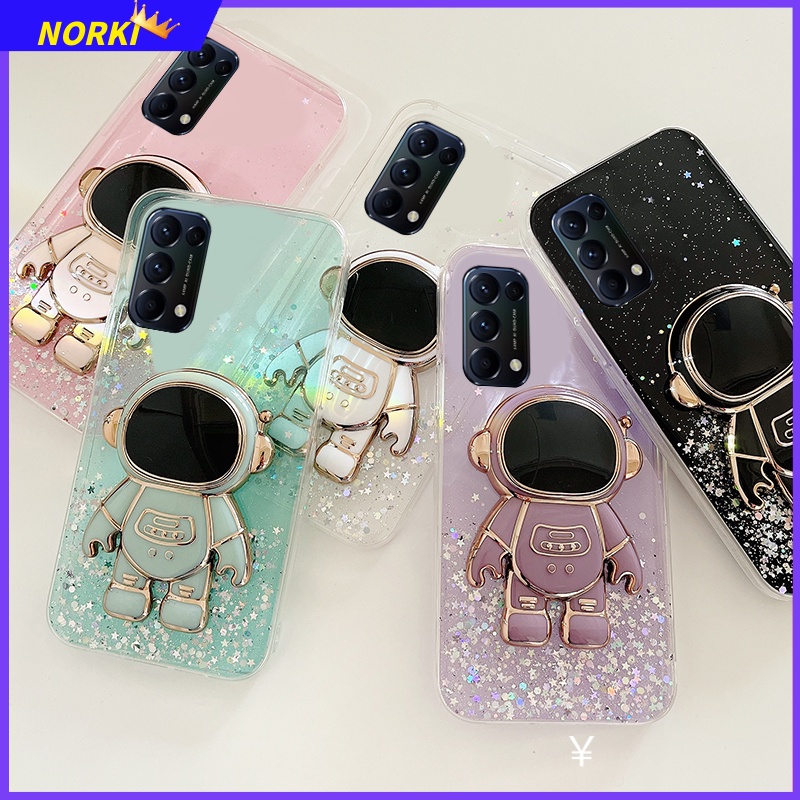 Ốp Điện Thoại Kim Tuyến Nước Kèm Giá Đỡ Hình Phi Hành Gia 3D Cho OPPO Reno 8T 8 8Pro 8Z 7 7Pro 7Z 6 6Pro 6Z