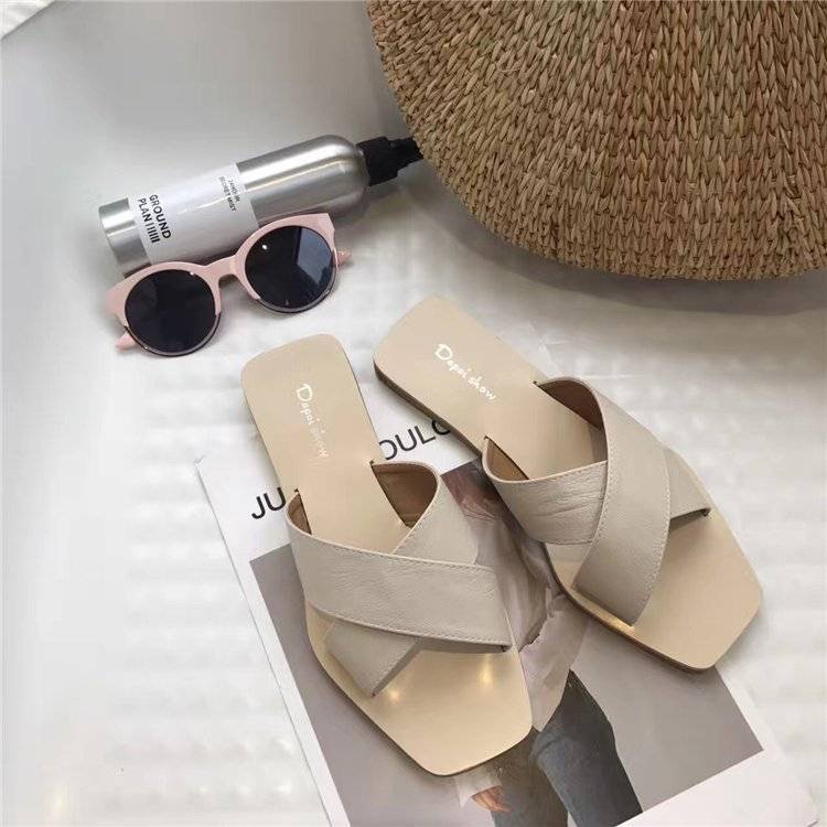 Jiashucheng Dép Xăng Đan Đế Bằng Mềm Mại Mũi Vuông Đan Dây Chéo Thời Trang Cho Nữ