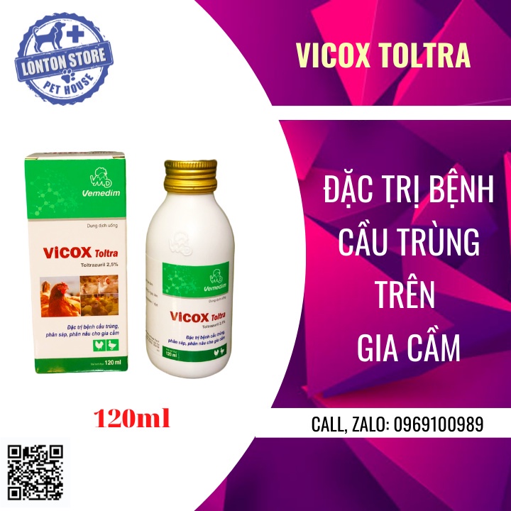 VEMEDIM Vicox Toltra - Phòng Và Diệt Cầu Trùng (Phân Sáp, Phân Nâu, Phân Máu) Gà Đá, Gà Vườn, Vịt  120ml - Lonton Store