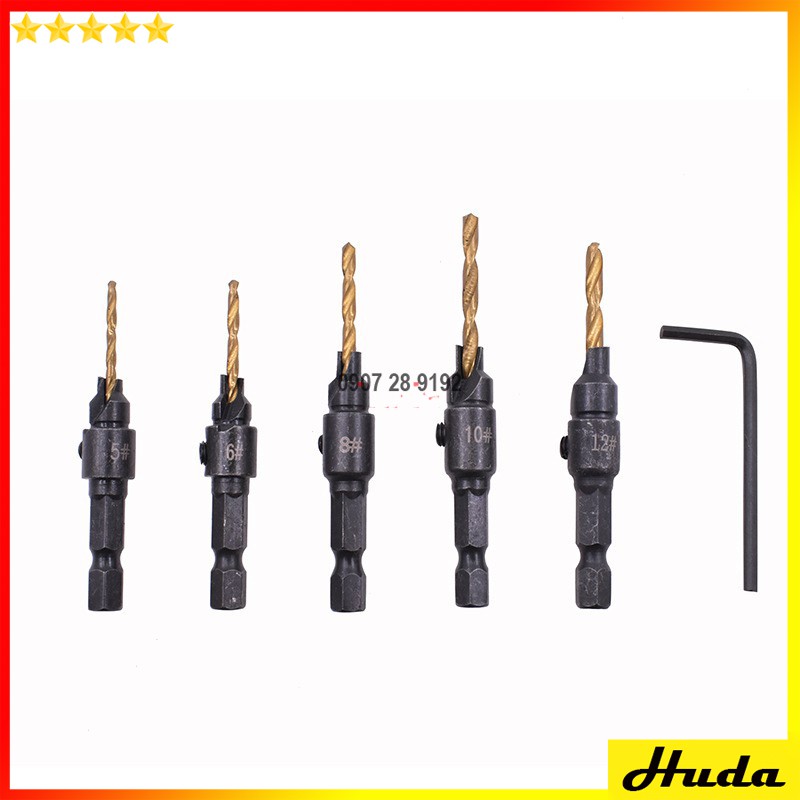 BỘ MŨI KHOAN ÂM VÍT - MŨI KHOAN ÂM GỖ 2 TẦNG CHUÔI LỤC  -  đồ làm mộc