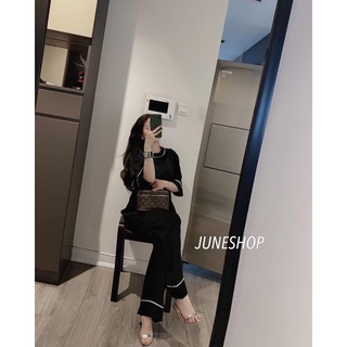 Set lụa mix quần ống rộng