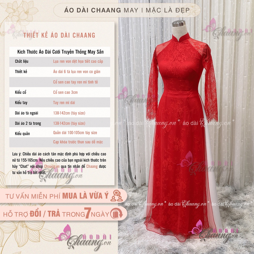 Áo dài cưới cô dâu đẹp truyền thống may sẵn 6 tà lụa ren mi thiết kế cao cấp