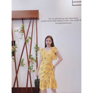 Váy voan cao cấp, cổ tim, có rút eo, giúp thon gọn, và tôn dáng