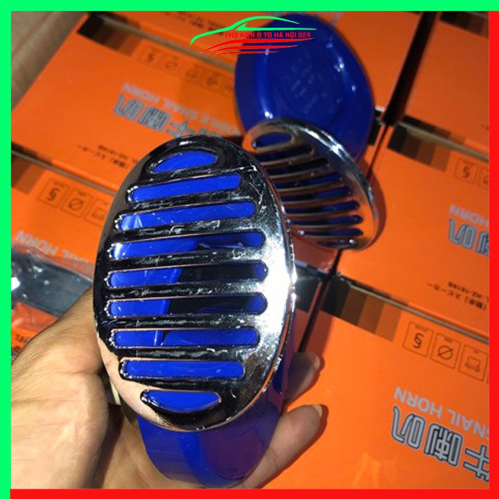 Bộ 2 còi hơi ốc sên màu xanh dùng cho ô tô xe máy chịu nước tốt, độ bền cao điện áp 12V/24V