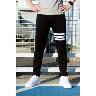 Quần Thể Thao Nam Đen 3 Sọc Trắng Ngang Đùi, Ống Suông