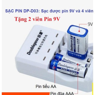 Sạc bin đa năng Doublepow DP-D03 tặng 2 pin 9v Doublepow 280mah