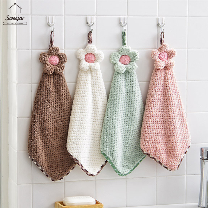 Khăn lau tay SWEEJAR treo tường hình hoa dễ thương nhiều màu tùy chọn tiện dụng cho nhà bếp/nhà tắm