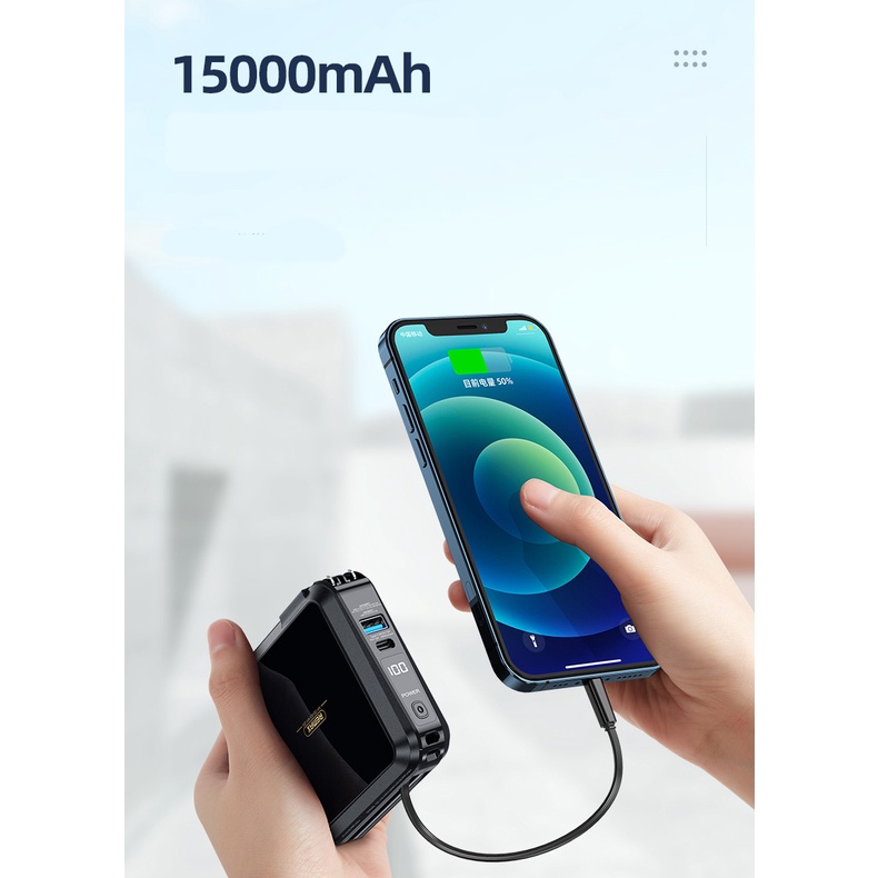 Aki shop Cốc sạc nhanh kiêm pin sạc dự phòng đa năng Remax RPP-276 15000mAh tích hợp cáp sạc type C và iphone decor