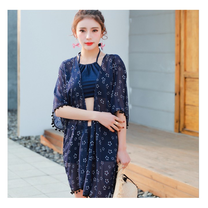 Bikini bộ bơi áo tắm yếm kèm áo choàng | BigBuy360 - bigbuy360.vn