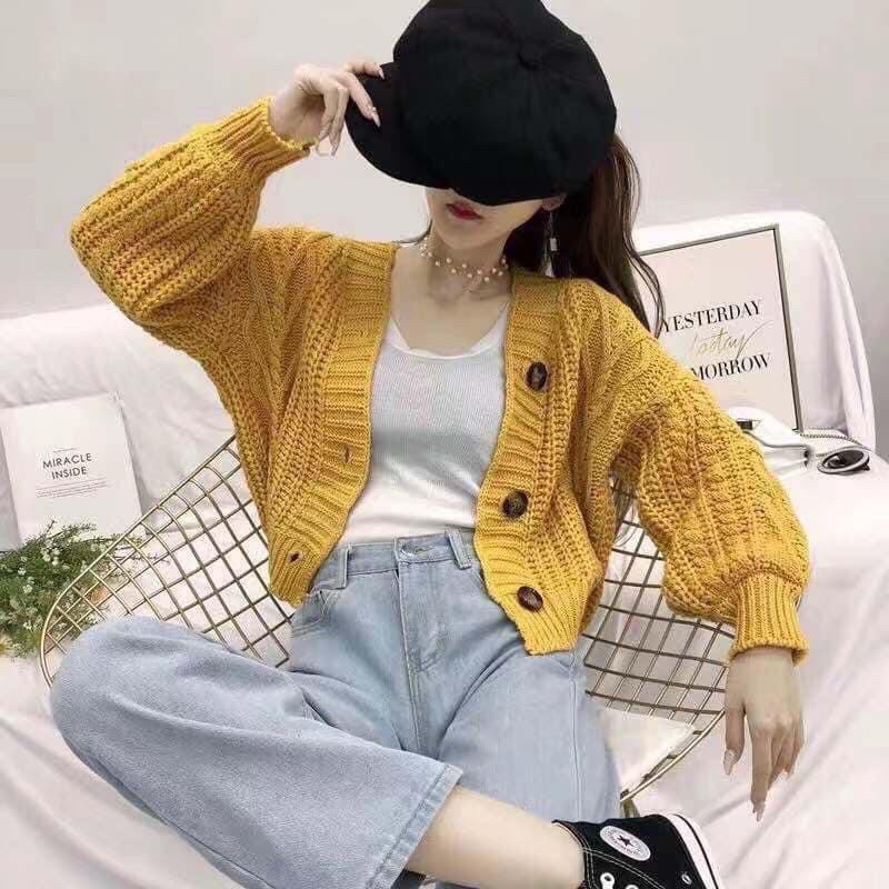 Áo cadigan len thừng croptop