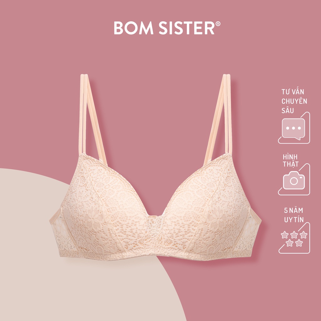 Áo lót mút mỏng chất ren không gọng thoải mái màu trơn nâng ngực tự nhiên BOM SISTER A1230 - Hàng mới về