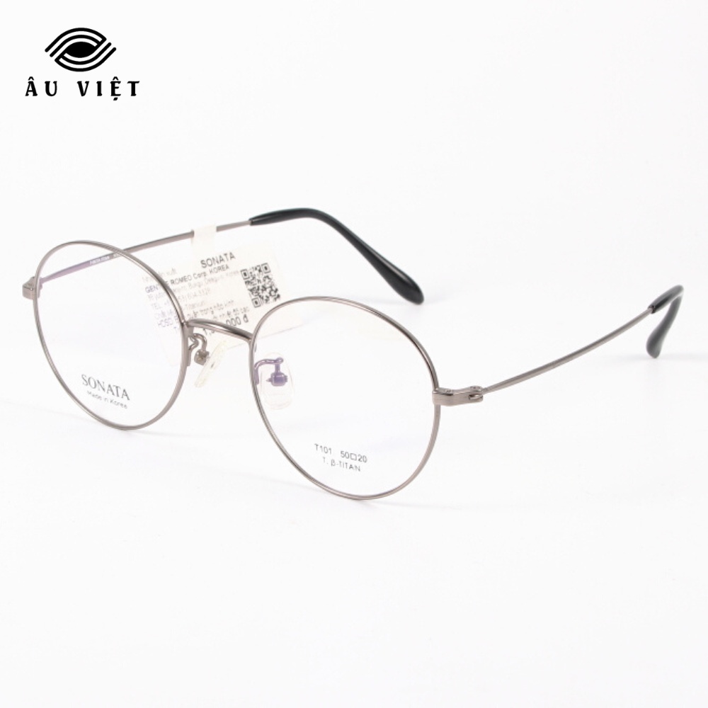 Gọng kính kim loại titanium nam nữ unisex dáng tròn Sonata T-101 màu vàng/bạc/xanh đen Full box