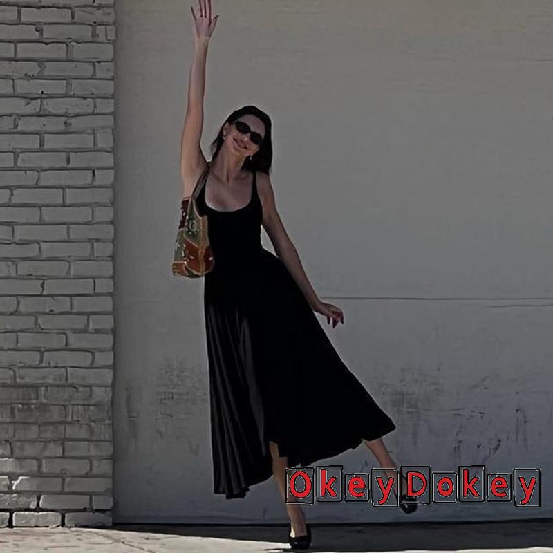 Đầm Dáng Chữ A Không Tay Cổ Chữ U Lưng Cao Màu Trơn Thời Trang Mùa Hè Cho Nữ