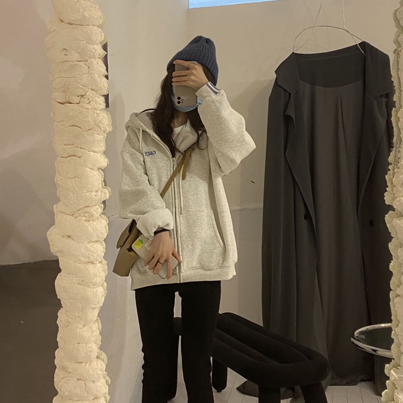 Áo Khoác Cardigan Mỏng Dáng Rộng Có Khóa Kéo Phong Cách Hàn Quốc Cho Nữ