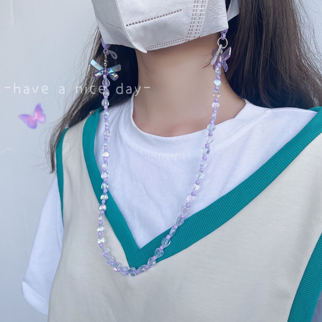 Dây Đeo Mắt Kính Xỏ Hạt Acrylic Hình Nơ Ngôi Sao Màu Tím Phong Cách ins Kiểu Mới