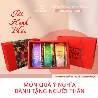 Hộp chè biếu Tết HẠNH PHÚC chè shan tuyết cổ thụ Hà Giang cả năm sung túc hộp quà tết ý nghĩa sang trọng