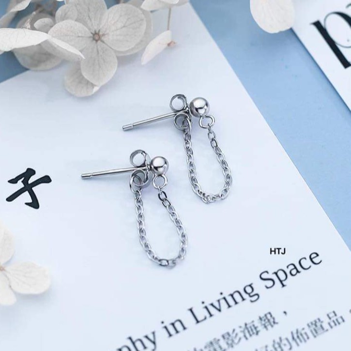 Bông tai bi móc xích bạc 925