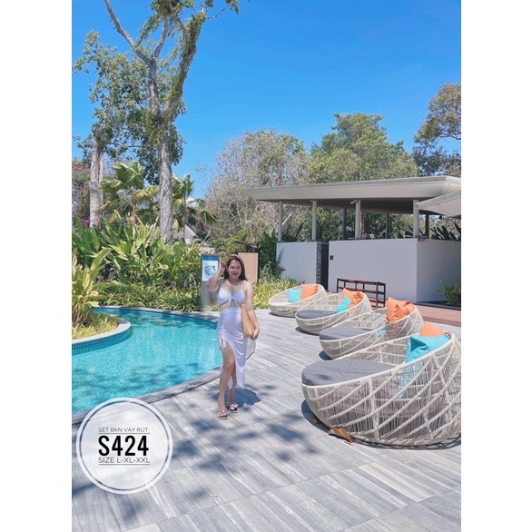 ẢNH THẬT (60-90kg) MINSTORE BIGSIZE Set BIKINI váy rút S424 tắm biển