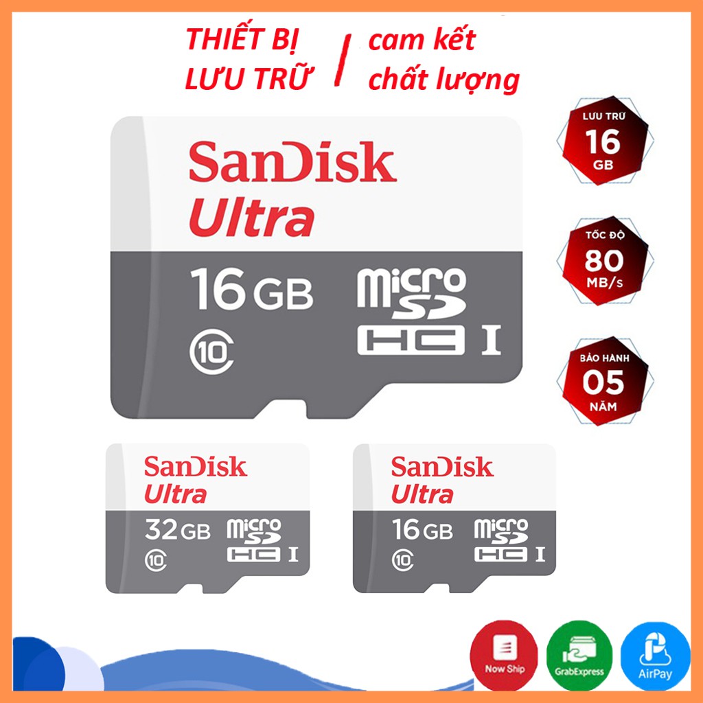 Thẻ nhớ Sandisk 32GB, Sandisk 16GB tốc độ 80MB/s - Thẻ microSDHC chuyên Camera,....| Bảo Hành 5 Năm